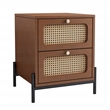 CRO Decor modern rattan drawer wood bedside table walnut