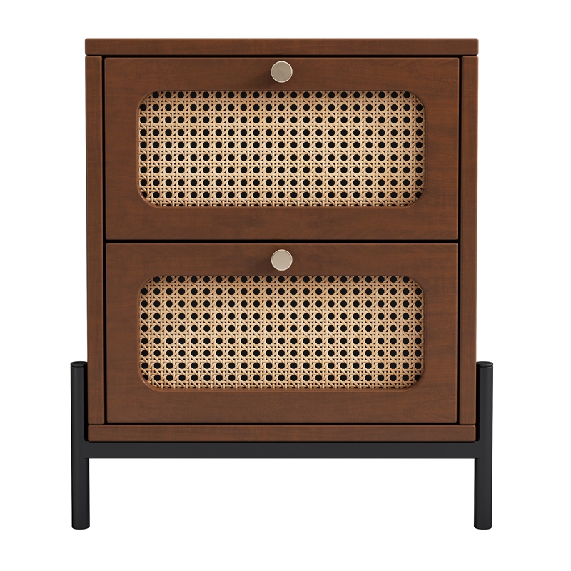 CRO Decor modern rattan drawer wood bedside table walnut