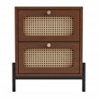 CRO Decor modern rattan drawer wood bedside table walnut
