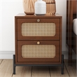 CRO Decor modern rattan drawer wood bedside table walnut