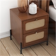 CRO Decor modern rattan drawer wood bedside table walnut