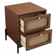 CRO Decor modern rattan drawer wood bedside table walnut
