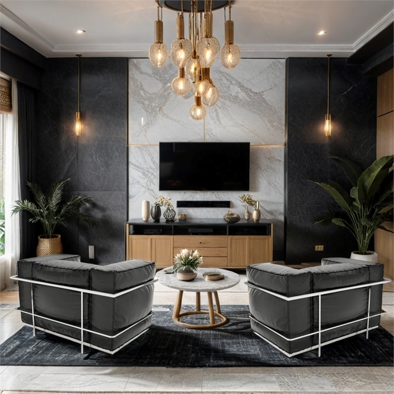 CRO Decor Modern Luxury Leather Sofa Chair with stainess frame