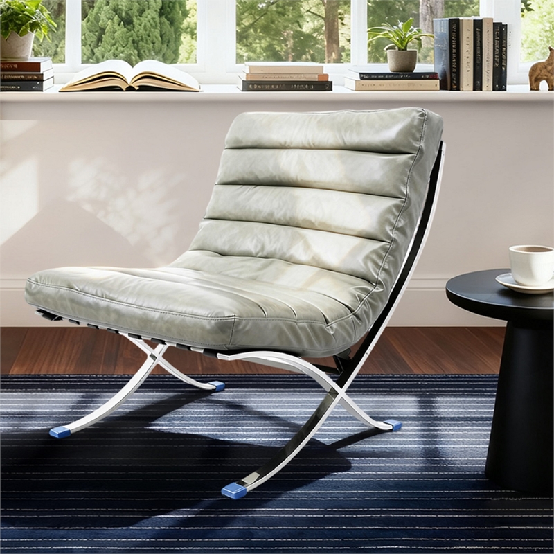 CRO Decor 29.3'' W Genuine Leather Accent Lounge Chair(Grey)