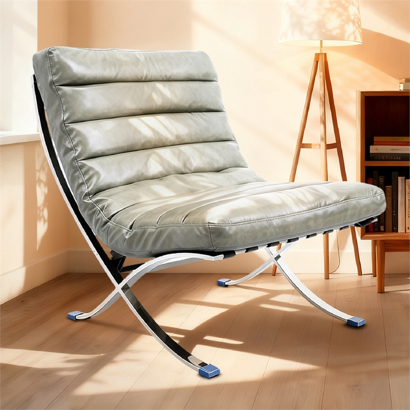 CRO Decor 29.3'' W Genuine Leather Accent Lounge Chair(Grey)