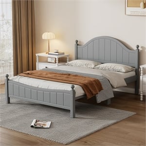 CRO Decor Traditional Concise Style Gray Solid Wood Platform Queen Bed