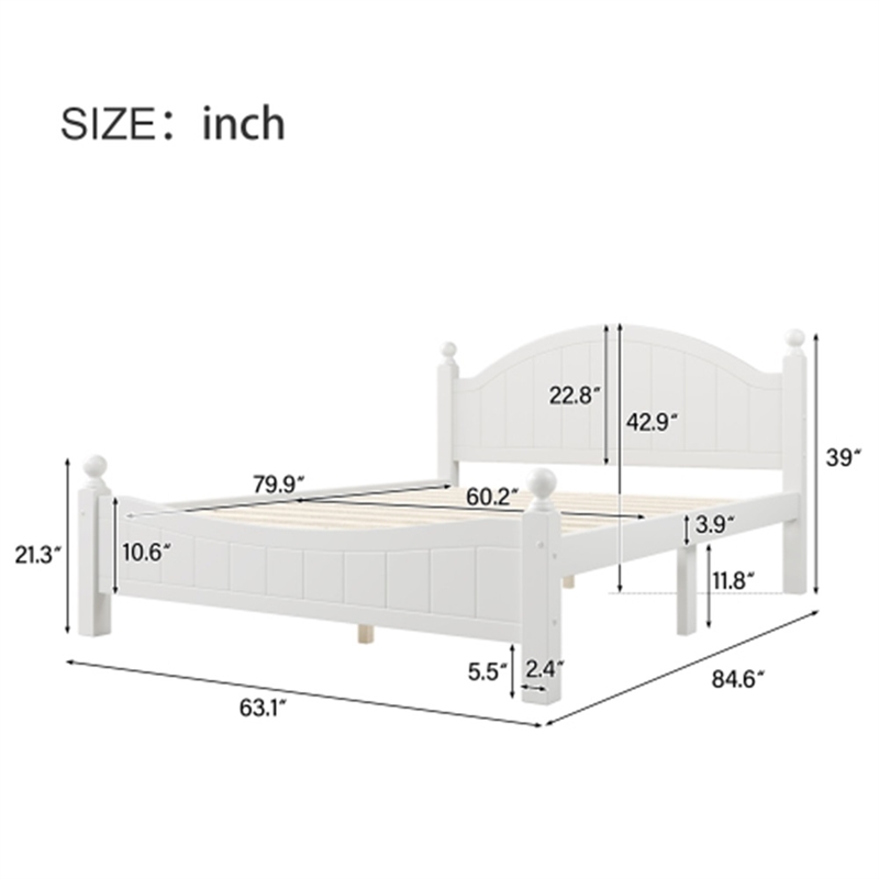 CRO Decor Traditional Style Solid Wood Queen Bed White