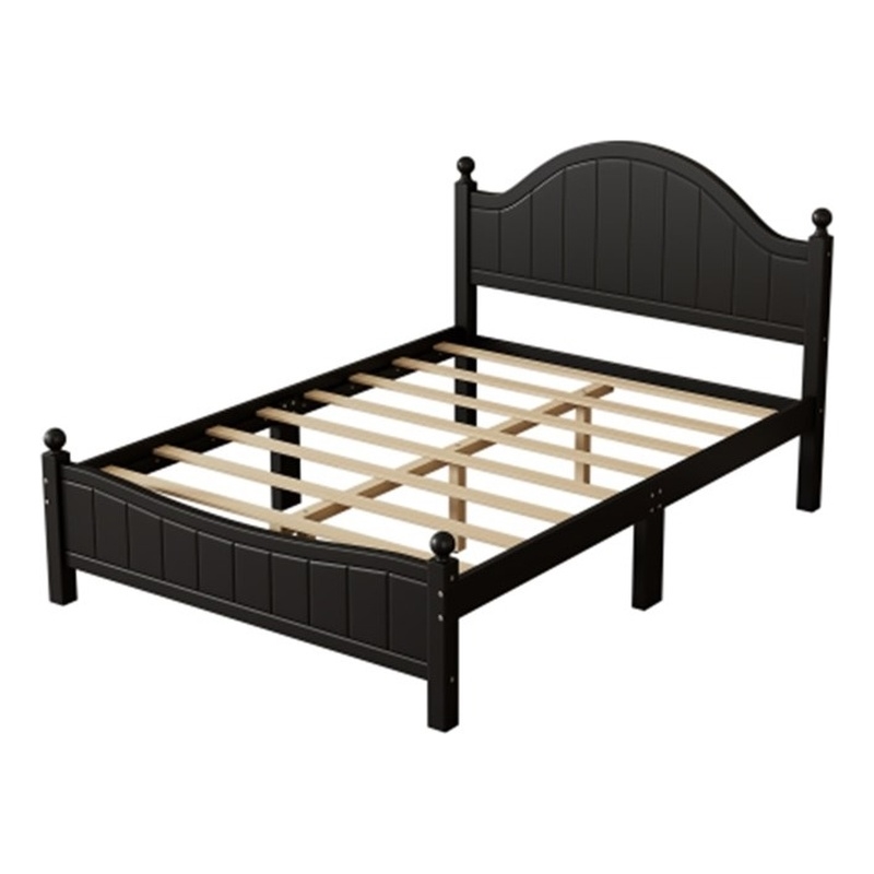 CRO Decor 3 Pieces Bedroom Sets Traditional  Wood Bed with 2 Nightstands Black