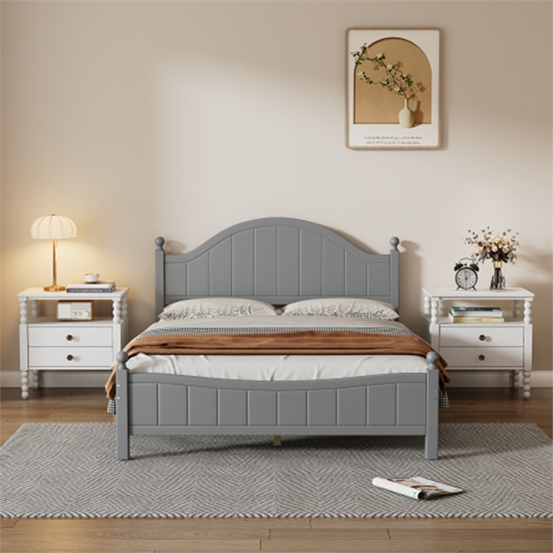 CRO Decor Bedroom Sets Traditional  Wood Queen Bed with 2 Nightstands Gray