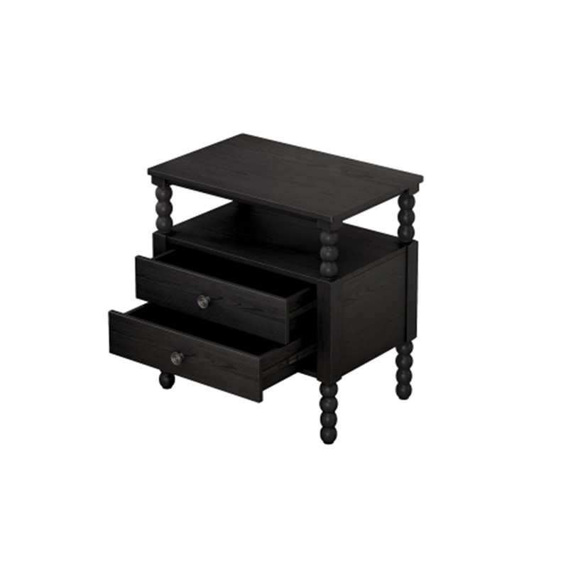 CRO Decor Bedroom Sets Traditional  Wood Queen Bed with 2 Nightstands Black