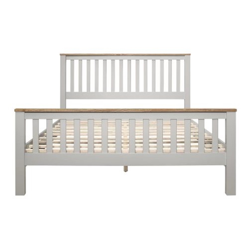 CRO Decor Country Gray Solid Platform QUeen Bed with Oak Top