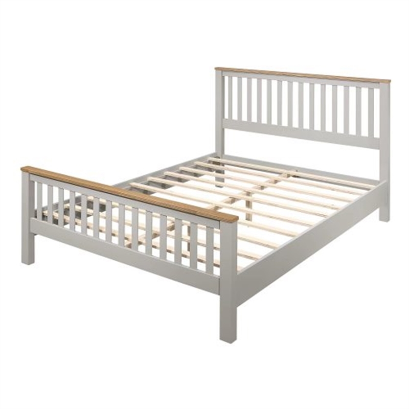 CRO Decor Country Gray Solid Platform QUeen Bed with Oak Top