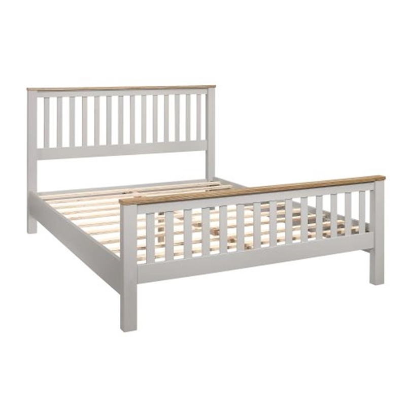 CRO Decor Country Gray Solid Platform QUeen Bed with Oak Top