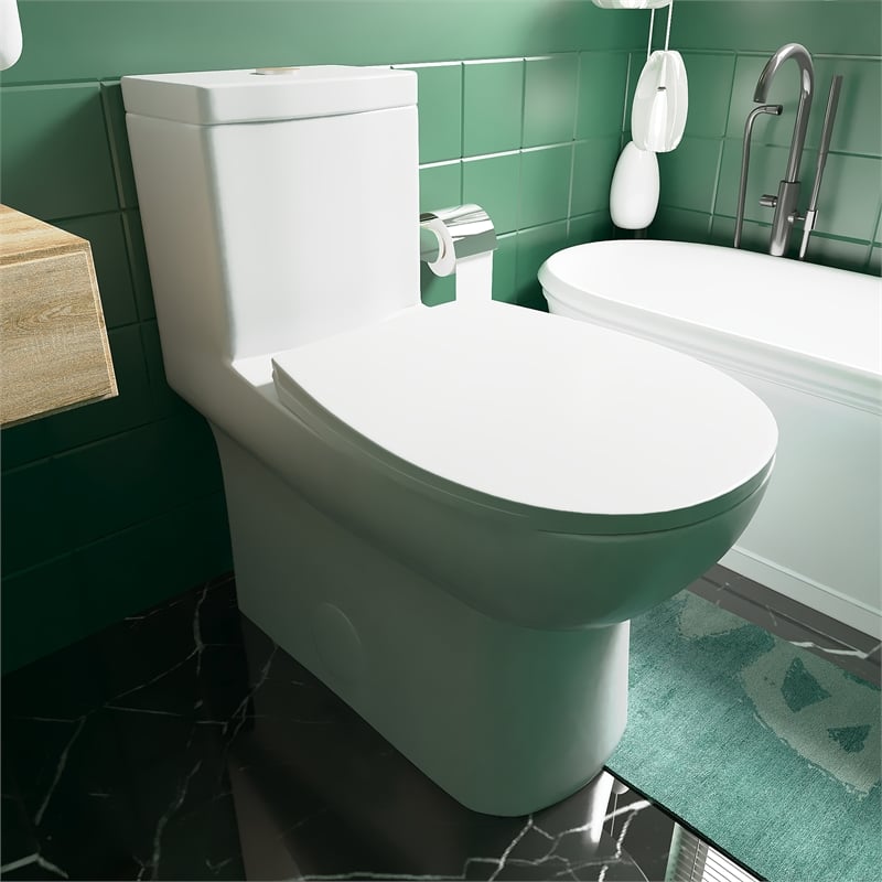 CRO Decor Modern Ceramic one-piece Toilet with Double Flush in White