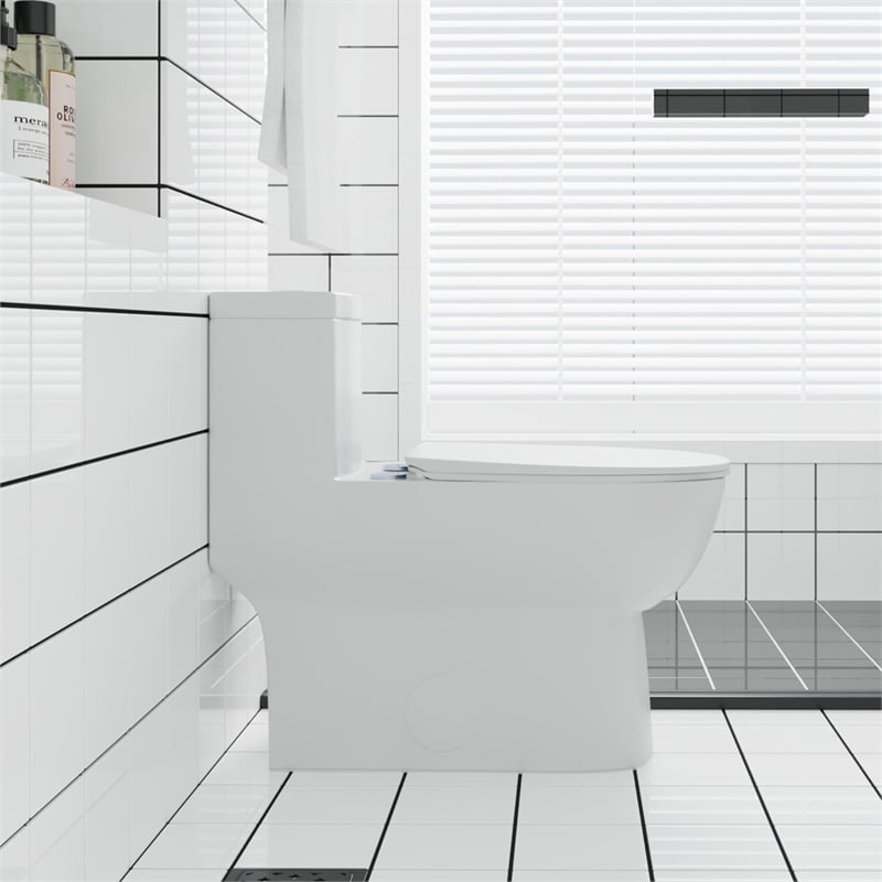CRO Decor Modern Ceramic one-piece Toilet with Double Flush in White