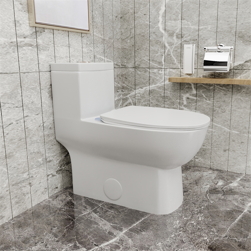 CRO Decor Modern Ceramic one-piece Toilet with Double Flush in White
