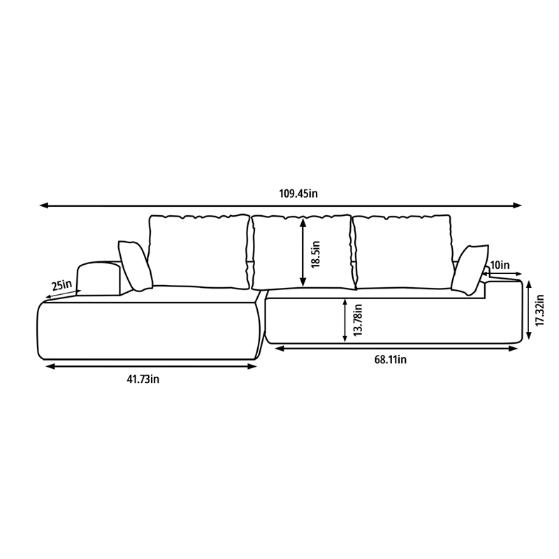 CRO Decor L-shaped Chenille free-install fully foam-filled living room sofa