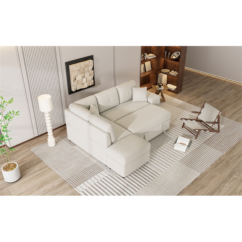 CRO Decor Segmented Pull-Out Convertible Sofa Bed with Storage Footstool