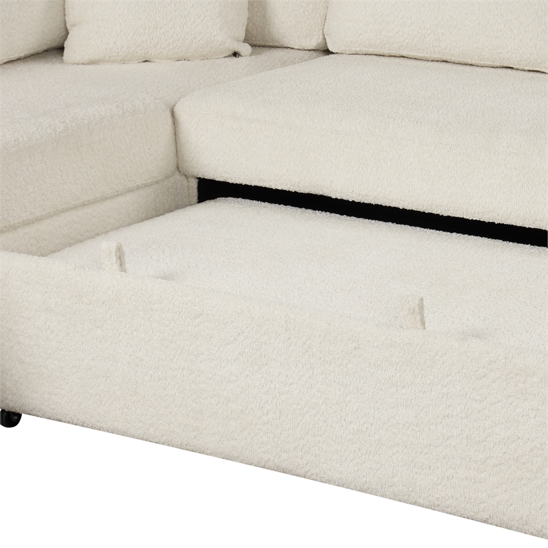 CRO Decor Segmented Pull-Out Convertible Sofa Bed with Storage Footstool