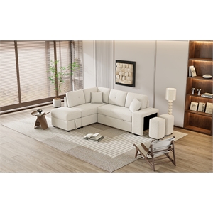 CRO Decor Segmented Pull-Out Convertible Sofa Bed with Storage Footstool