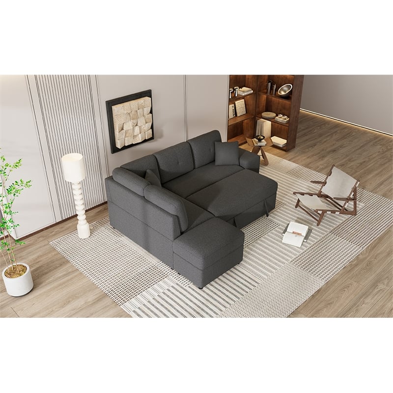 CRO Decor Segmented Pull-Out Convertible Sofa Bed with Storage Footstool