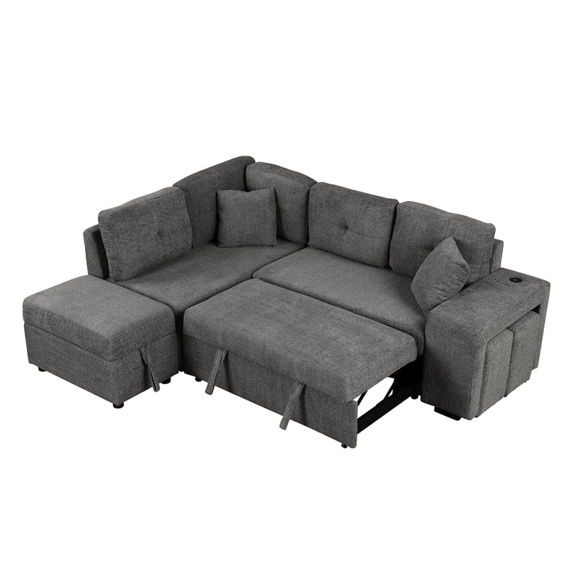 CRO Decor Segmented Pull-Out Convertible Sofa Bed with Storage Footstool