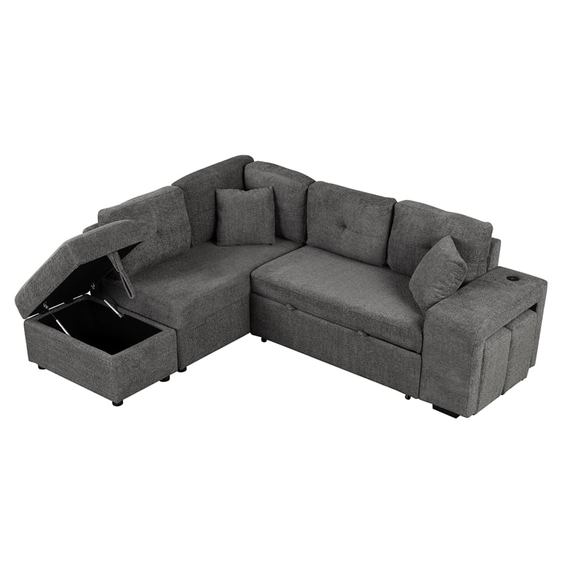 CRO Decor Segmented Pull-Out Convertible Sofa Bed with Storage Footstool