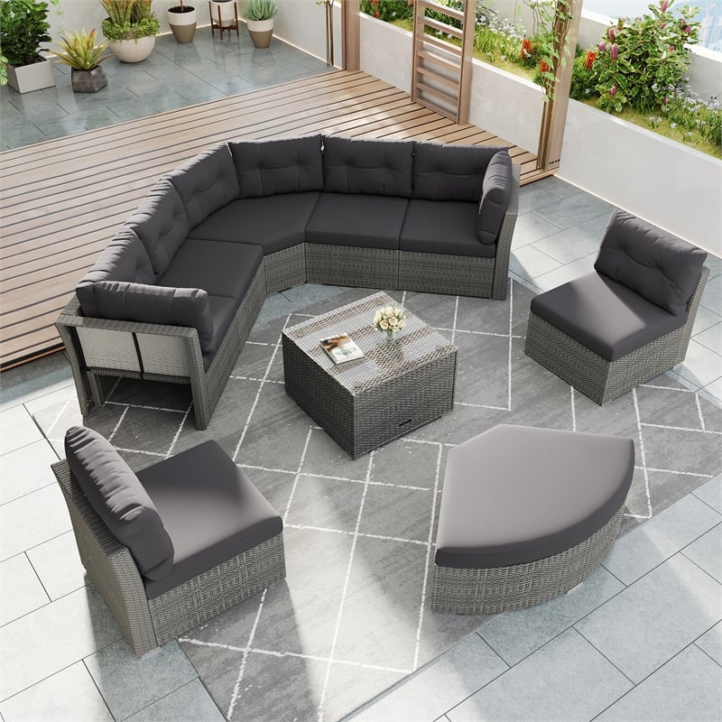 CRO Decor Vine Combination Courtyard Furniture Set Outdoor Furniture Sofa Bed