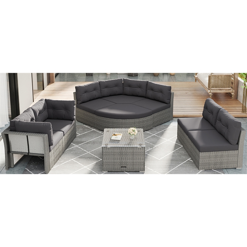 CRO Decor Vine Combination Courtyard Furniture Set Outdoor Furniture Sofa Bed