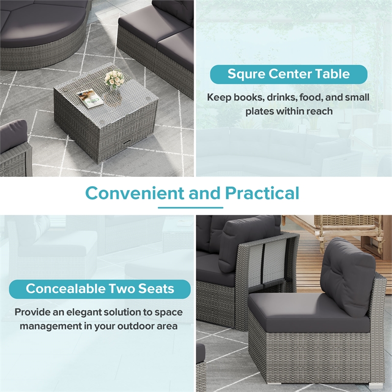 CRO Decor Vine Combination Courtyard Furniture Set Outdoor Furniture Sofa Bed