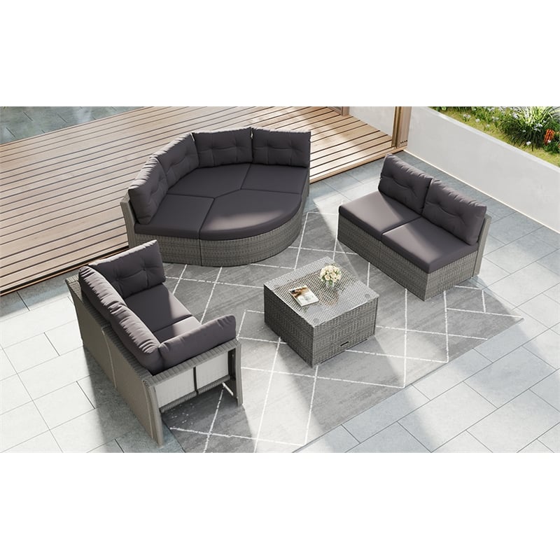 CRO Decor Vine Combination Courtyard Furniture Set Outdoor Furniture Sofa Bed