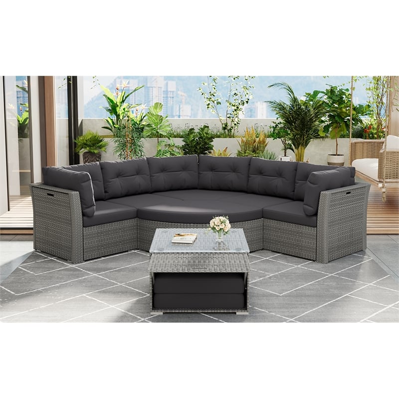 CRO Decor Vine Combination Courtyard Furniture Set Outdoor Furniture Sofa Bed