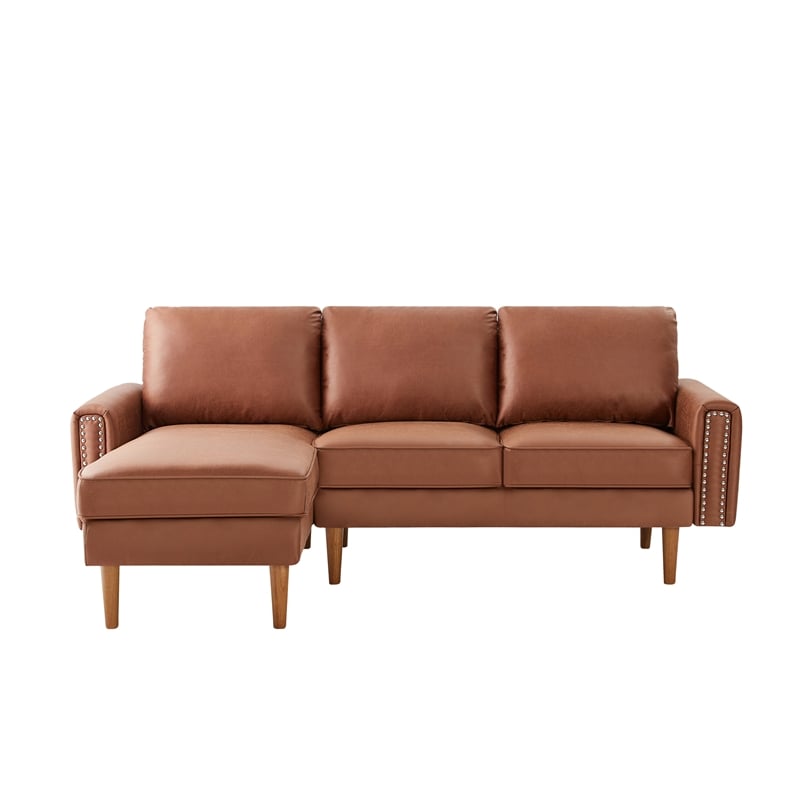CRO Decor  Sturdy Wooden Legs and Suede Fabric L-shaped Sofa with Brown