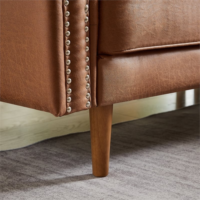 CRO Decor  Sturdy Wooden Legs and Suede Fabric L-shaped Sofa with Brown