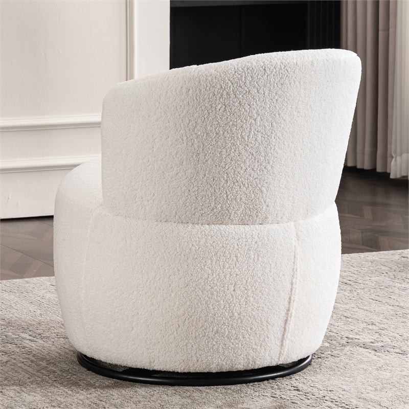 CRO Decor Plush Fabric Metal Base 360 Degree Rotating Armchair with White