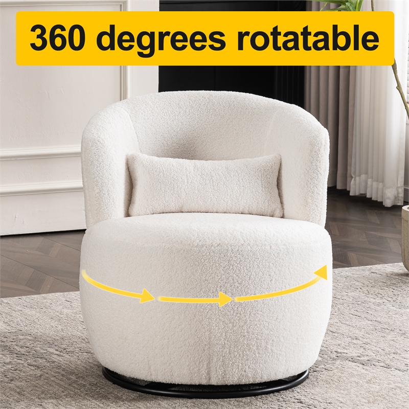CRO Decor Plush Fabric Metal Base 360 Degree Rotating Armchair with White