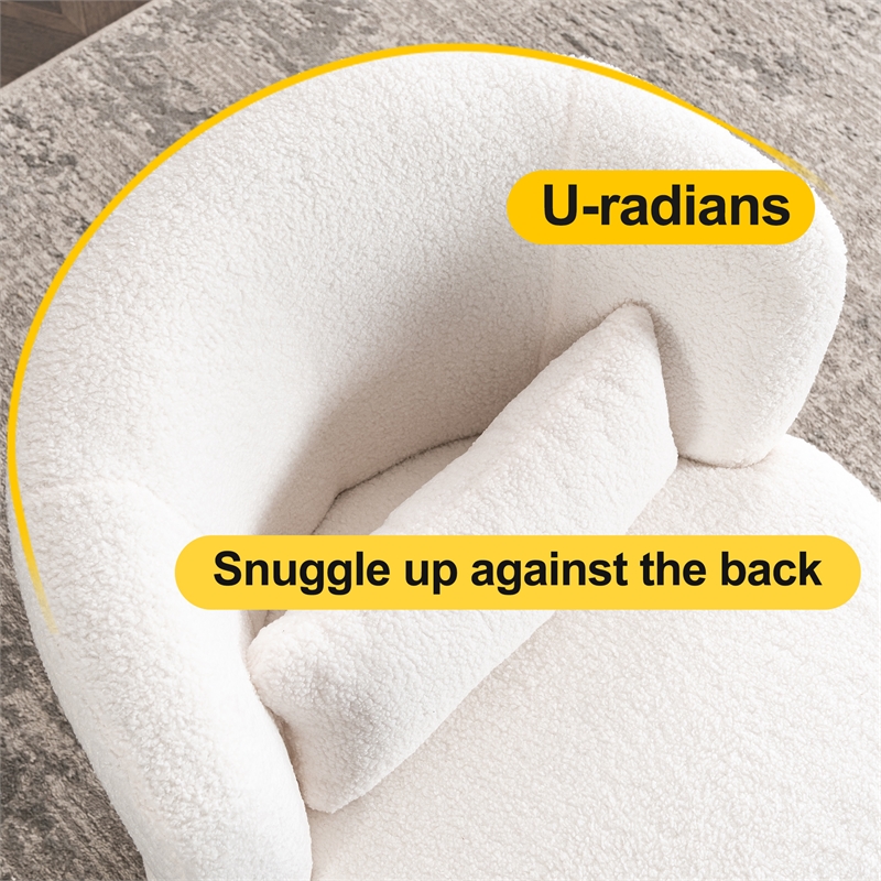 CRO Decor Plush Fabric Metal Base 360 Degree Rotating Armchair with White