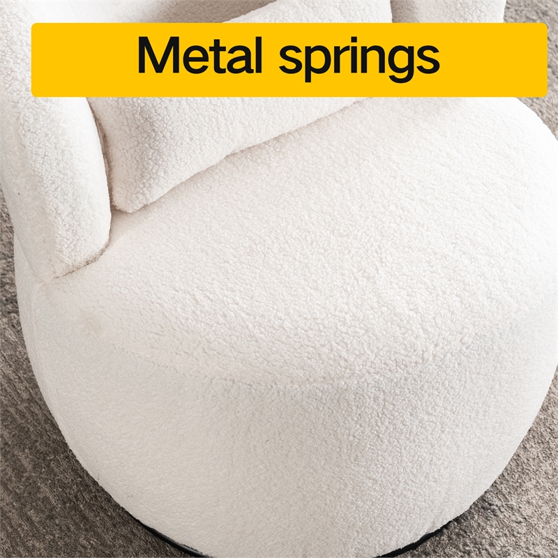 CRO Decor Plush Fabric Metal Base 360 Degree Rotating Armchair with White