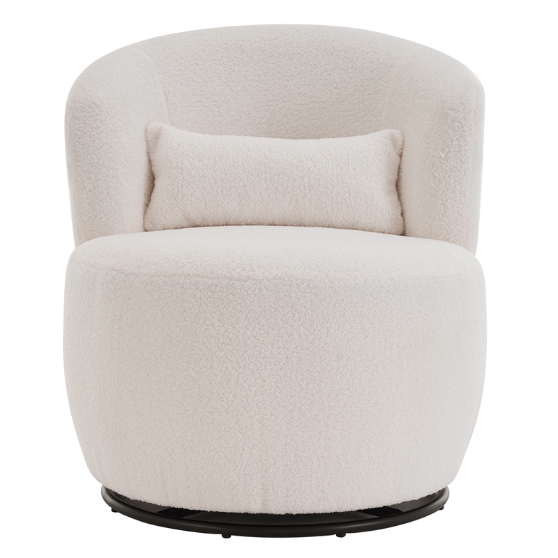 CRO Decor Plush Fabric Metal Base 360 Degree Rotating Armchair with White