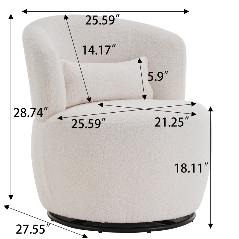 CRO Decor Plush Fabric Metal Base 360 Degree Rotating Armchair with White