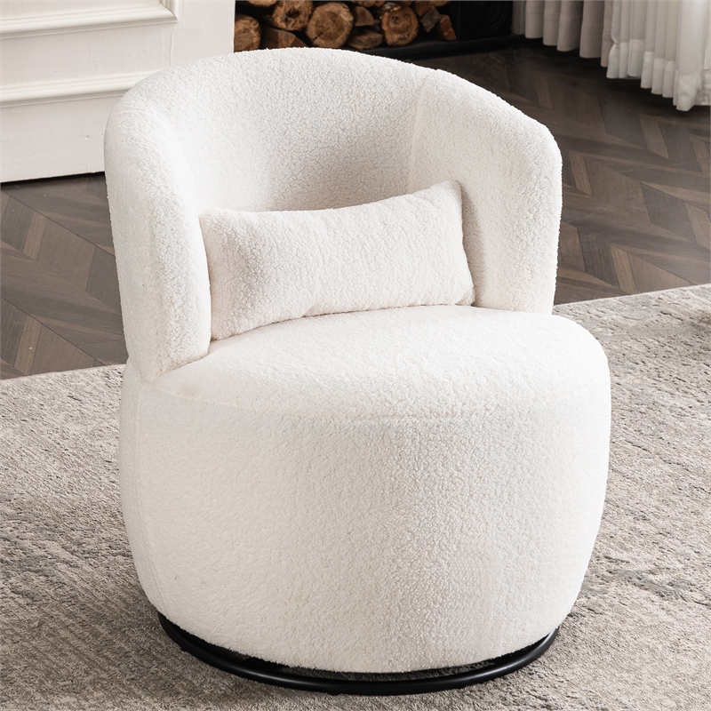 CRO Decor Plush Fabric Metal Base 360 Degree Rotating Armchair with White