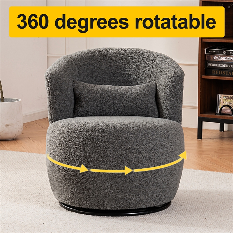 CRO Decor Plush Fabric Metal Base 360 Degree Rotating Armchair with Gray
