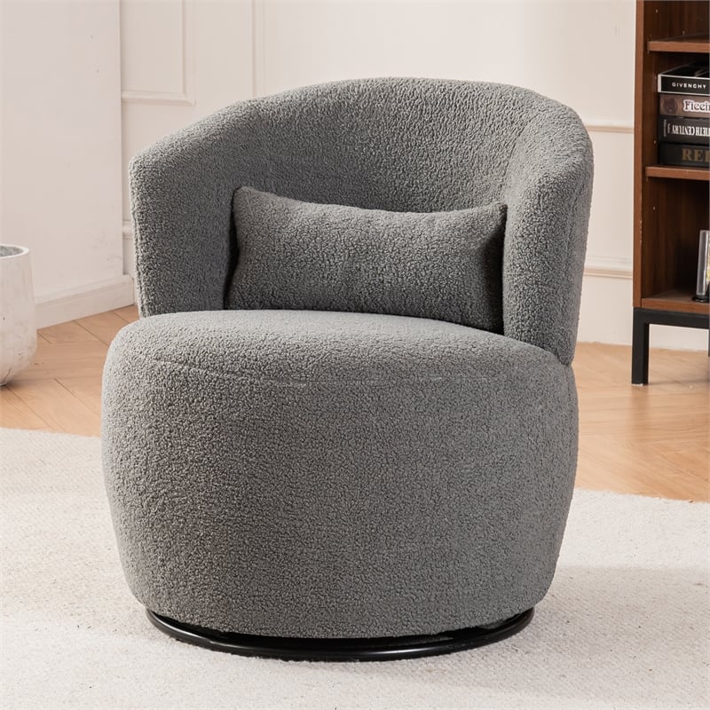 CRO Decor Plush Fabric Metal Base 360 Degree Rotating Armchair with Gray