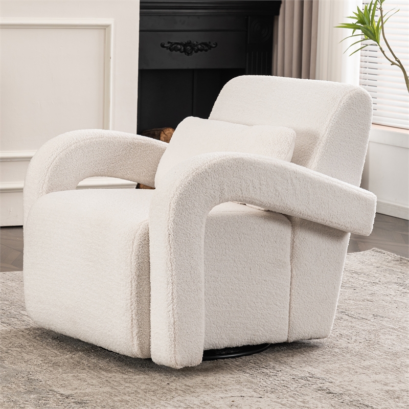 CRO Decor Modern Sturdy and Comfortable Teddy Plush Armchair with White