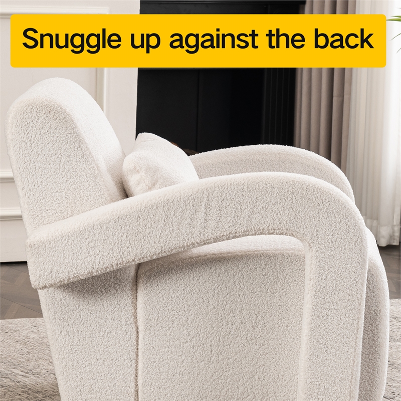 CRO Decor Modern Sturdy and Comfortable Teddy Plush Armchair with White