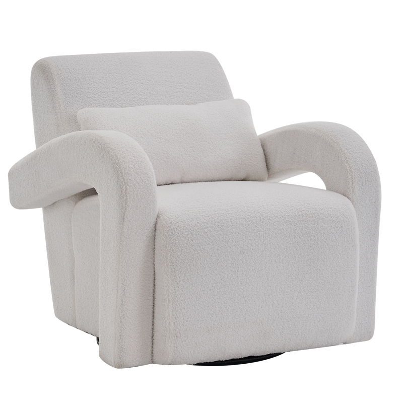 CRO Decor Modern Sturdy and Comfortable Teddy Plush Armchair with White