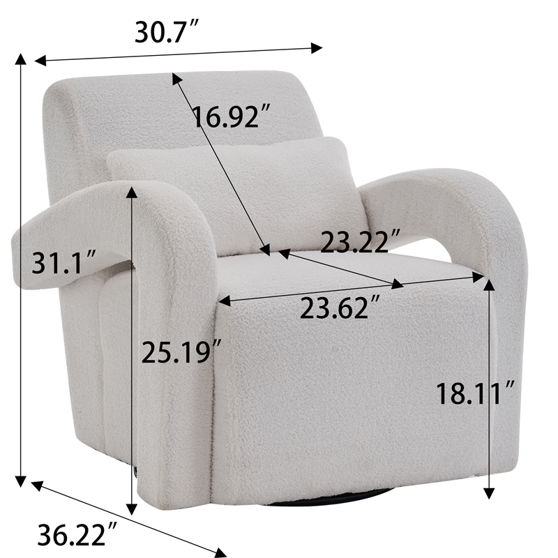 CRO Decor Modern Sturdy and Comfortable Teddy Plush Armchair with White