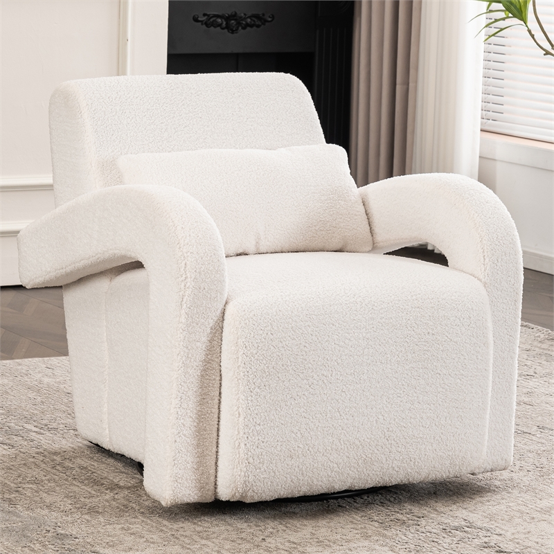 CRO Decor Modern Sturdy and Comfortable Teddy Plush Armchair with White
