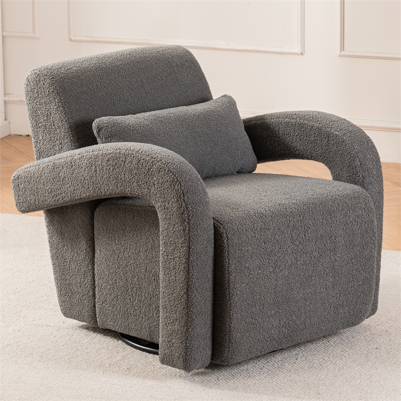 CRO Decor Modern Sturdy and Comfortable Teddy Plush Armchair with Dark Gray