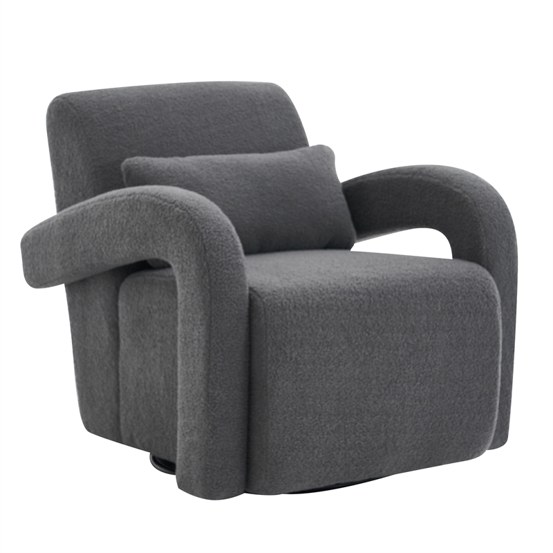 CRO Decor Modern Sturdy and Comfortable Teddy Plush Armchair with Dark Gray
